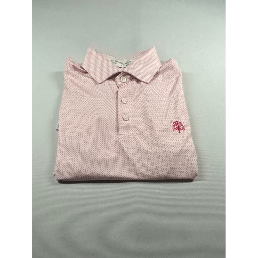 Holderness & Bourne Mens Tailored Fit Golf Polo Shirt Pink Pattern Size L
